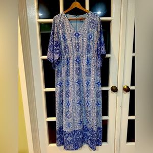 Chico’s long maxi dress, lined. I’m pretty shades of blue